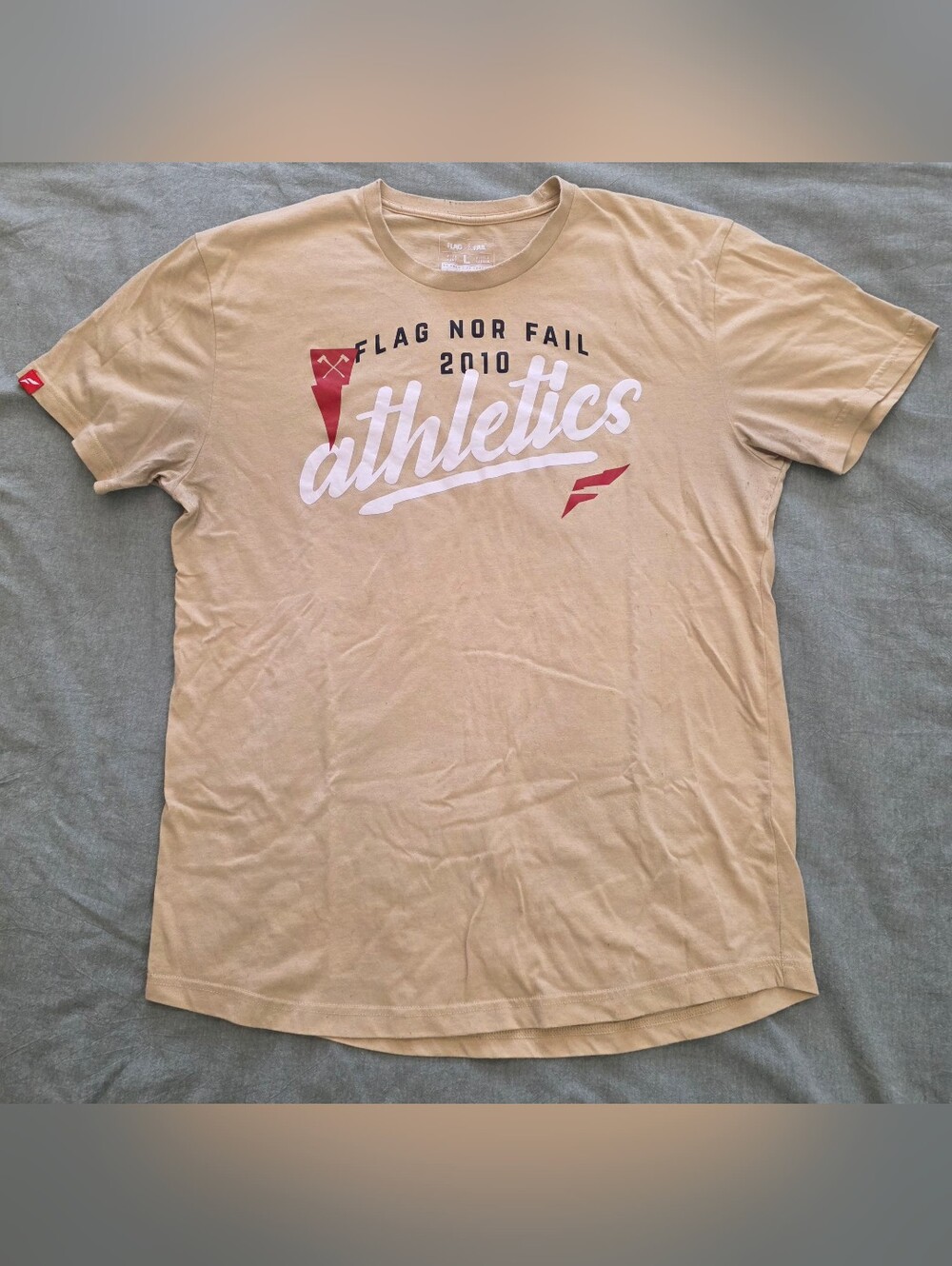 Flag Nor Fail Athletics Tee in Tan with White & Red Logo
